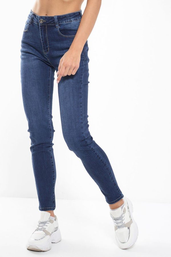 80886 Τζιν Παντελόνι Ψηλόμεσο με Skinny εφαρμογή, Ξεβαμμένη όψη