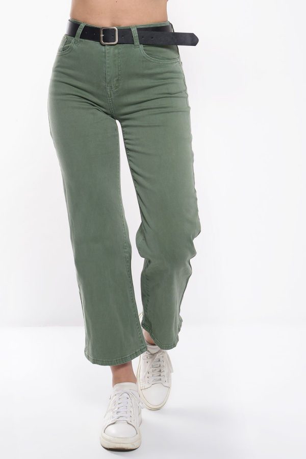 Τζιν Παντελόνι σε Ίσια Γραμμή με Ζώνη Χακί