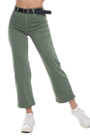 Τζιν Παντελόνι σε Ίσια Γραμμή με Ζώνη Χακί