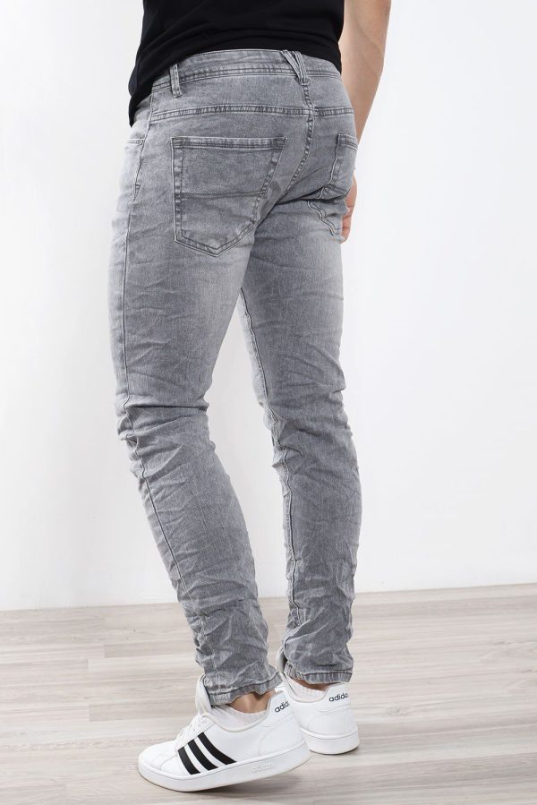Ανδρικό Τζιν Παντελόνι Τσαλακωμένο Γκρι