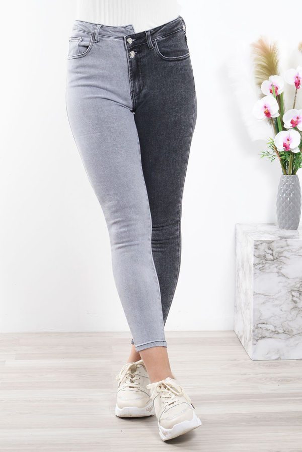 Τζιν Παντελόνι Skinny Δίχρωμο Γκρι