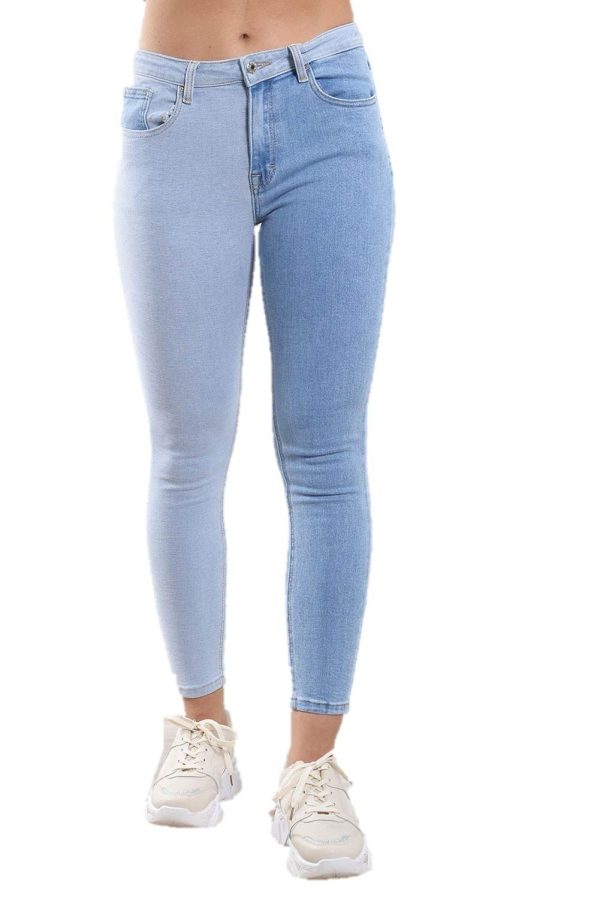 Τζιν Παντελόνι Skinny Δίχρωμο Σιέλ