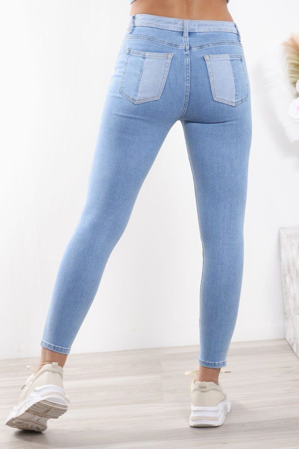 Τζιν Παντελόνι Skinny Δίχρωμο Σιέλ