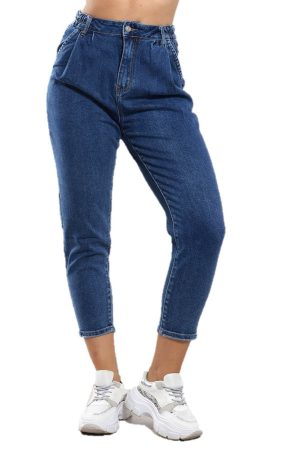 Ψηλόμεσο Crop Τζιν με Πιέτες Μπλε Ψηλόμεσο Crop Τζιν με Πιέτες Μπλε