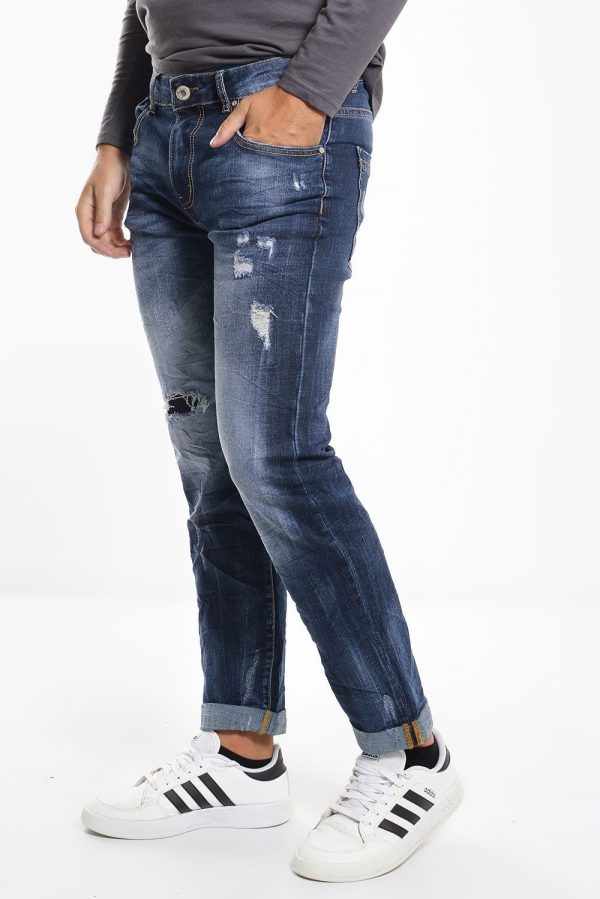 Ανδρικό Τζιν Παντελόνι Ξεβαμμένο με Φθορές Μπλε