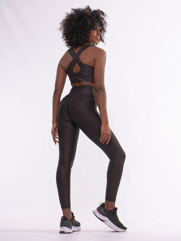 Soprano Μαύρο Ψηλόμεσο pushup κολάν σύσφιξης με Leather Look ύφασμα.