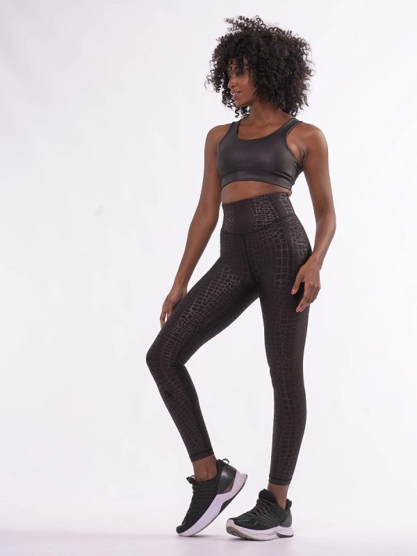 Iocaste Μαύρο Ψηλόμεσο pushup κολάν σύσφιξης με Leather Look ύφασμα.