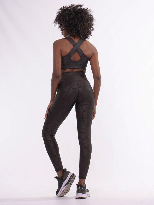 Geometry Μαύρο Ψηλόμεσο pushup κολάν σύσφιξης με Leather Look ύφασμα.