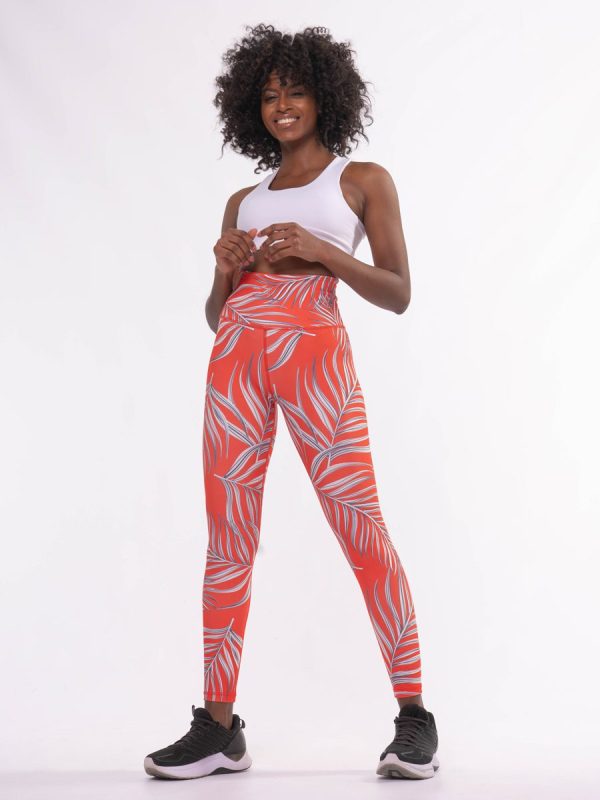 Palm leaf Floral Ψηλόμεσο pushup κολάν σύσφιξης με συνδυασμό χρωμάτων.