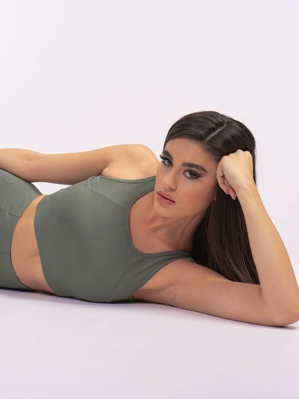 Alinta water green Αθλητικό μπουστάκι μακρύ με ραφές στο μπροστινό μέρος και φάσα κάτω από το στήθος για σταθερή εφαρμογή.