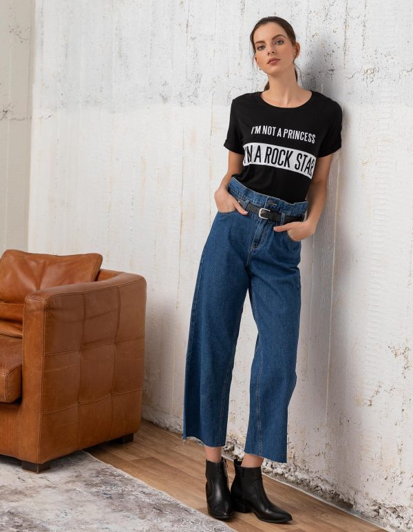 Cropped ψηλόμεσο denim παντελόνι