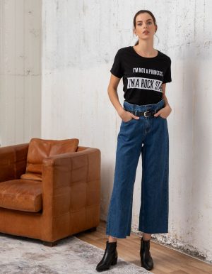 Cropped ψηλόμεσο denim παντελόνι - Μπλε