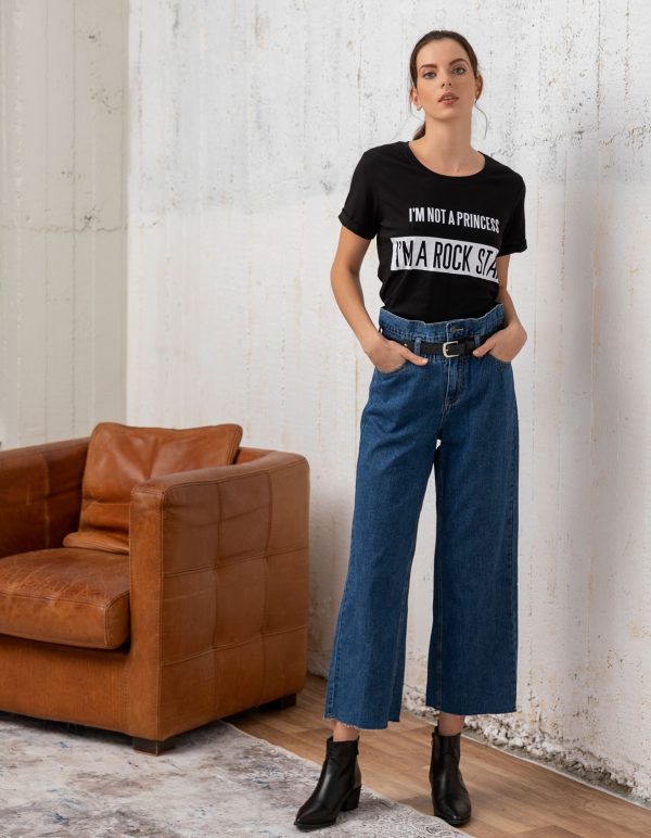 Cropped ψηλόμεσο denim παντελόνι - Μπλε