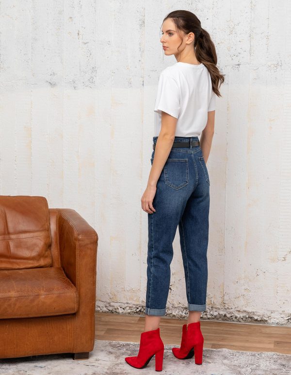 Denim ψηλόμεσο παντελόνι με ζώνη