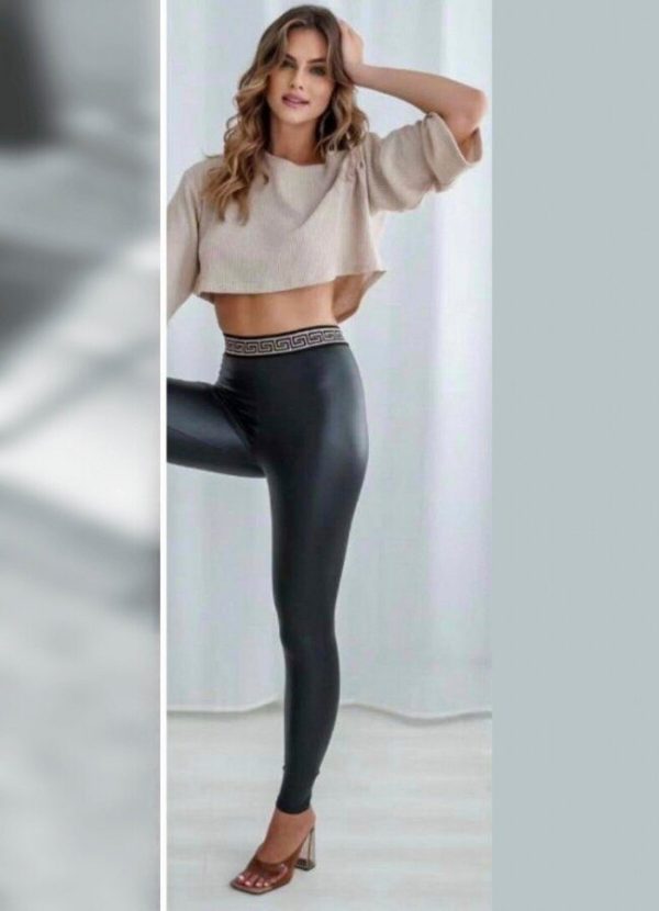 δερματίνη κολάν με λάστιχο στη μέση - Μαύρο