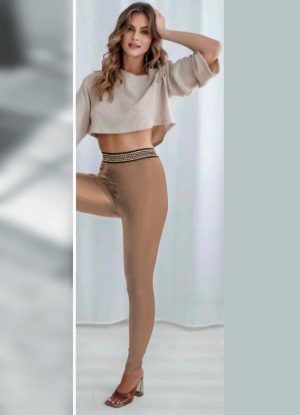 δερματίνη κολάν με λάστιχο στη μέση - Μπεζ