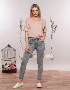 Ελαστικό τζιν με ρεβέρ - Γκρι Ελαστικό τζιν με ρεβέρ - Γκρι