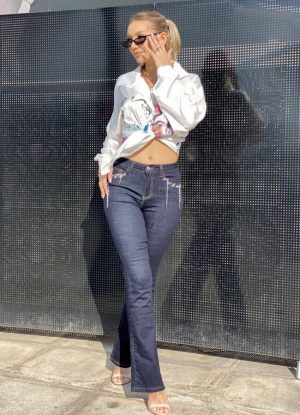 Jean ελαστικό με αλυσίδες στρας στις τσέπες - Μπλε σκούρο