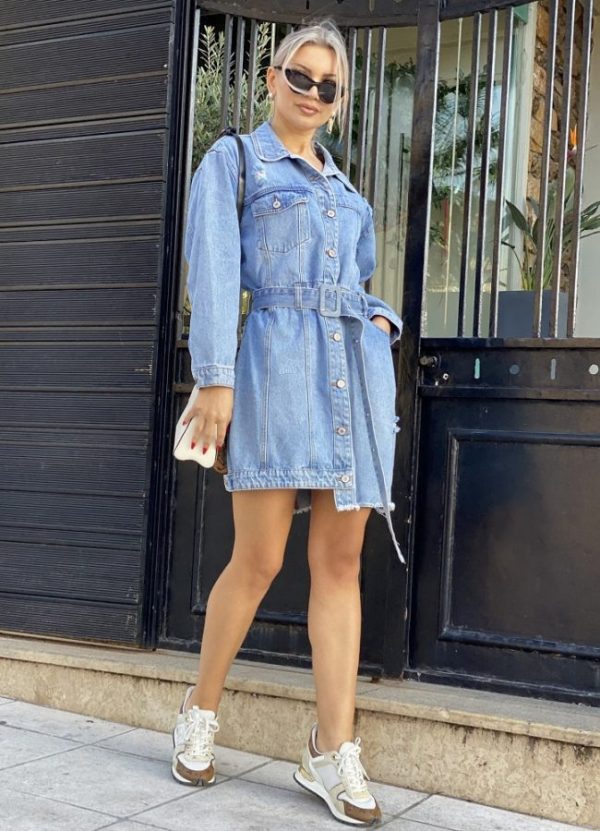 Jean φόρεμα με κουμπιά - Μπλε