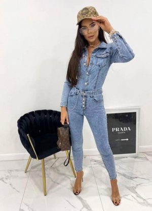 Jean ολόσωμη φόρμα με κουμπιά - Μπλε