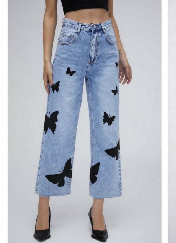 Jean παντελόνι με σχέδιο πεταλούδες - Μπλε