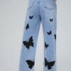 Jean παντελόνι με σχέδιο πεταλούδες 2