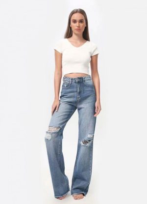 Jean ψηλόμεσο με σκισίματα - Μπλε