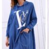 Oversize jean φόρεμα ασύμετρο με στάμπα - Μπλε