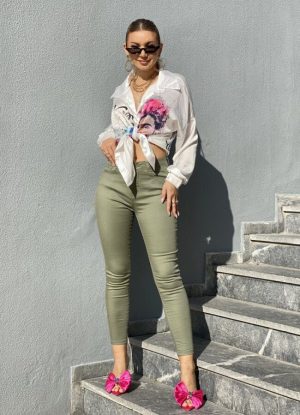 παντελόνι jean ελαστικό - Χακί παντελόνι jean ελαστικό - Χακί