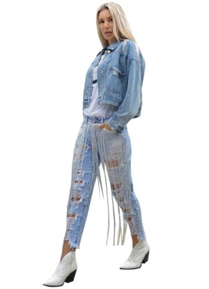 παντελόνι με μεγάλα κρόσσια στρας - Jean