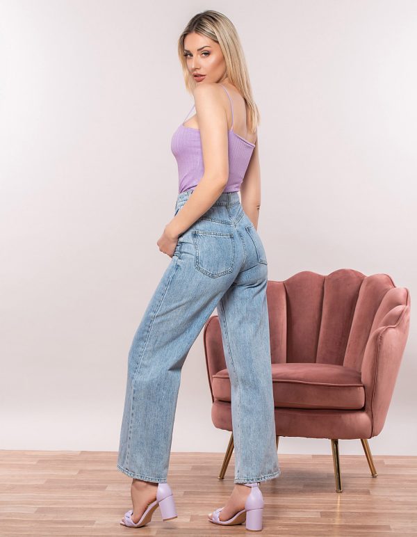 Ψηλόμεσο wide leg τζιν με κουμπιά
