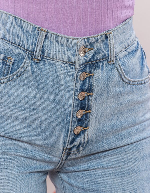 Ψηλόμεσο wide leg τζιν με κουμπιά