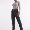Mabel Μαύρο Ελαστικό παντελόνι δερματίνης comfortable, με λάστιχο στην μέση. 4