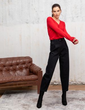 Τζιν baggy paperbag - Μαύρο