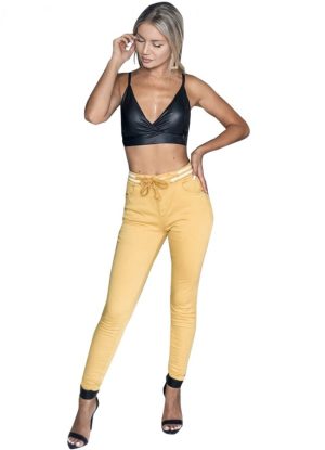 τζιν παντελόνι με λάστιχο στη μέση - Μουσταρδί τζιν παντελόνι με λάστιχο στη μέση - Μουσταρδί